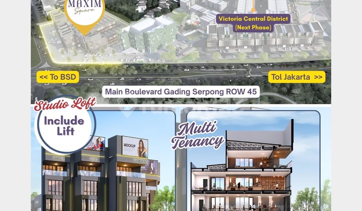 MAXIM SQUARE !!! Ruko Studio Loft 7 X 15 m2 di Boulevard Gading Serpong 