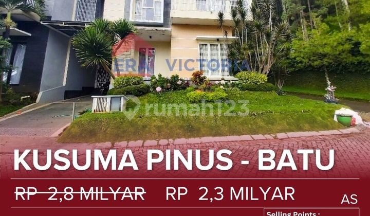 Rumah Villa Pojokan Dijual Di Villa Kusuma Pinus Kota Batu, Udara Sejuk Dan Asri, Dekat Berbagai Wisata Kota Batu