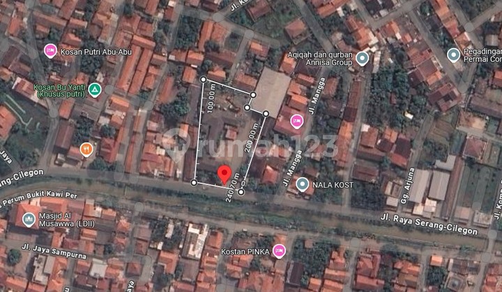 Tanah dan bangunan ex mess karyawan luas 4.075 m2 bentuk kotak di jalan kramat watu, Serang tanggerang banten