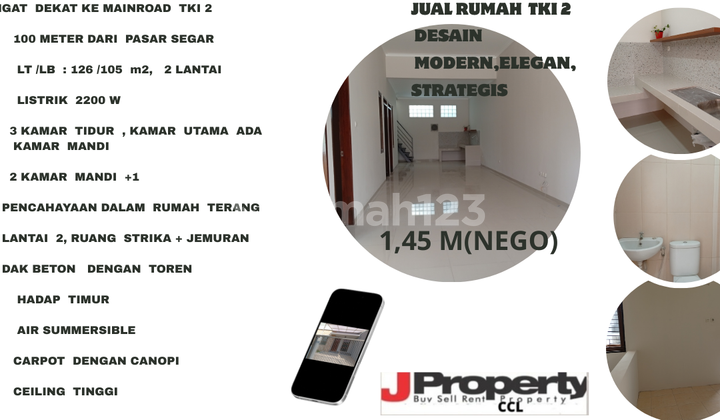 Jual Rumah Tki 2 Desain Modern, Elegan, Strategis