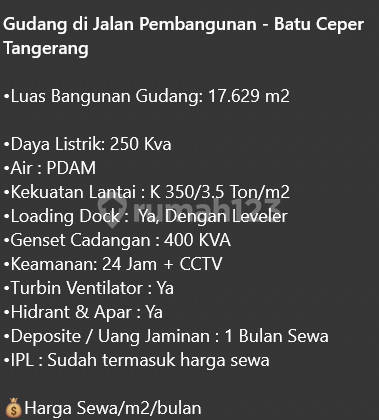 For Rent Warehouse with Loading Dock, Generator, Hydrant, Turbine Ventilator