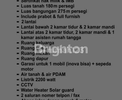 RUMAH 2 LANTAI FULL FURNISHED SI DEKAT LUWES GENTAN 2