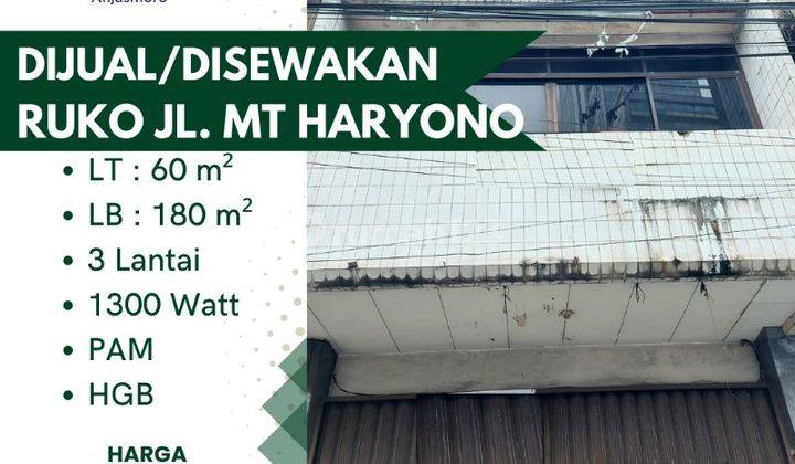 Dijual Ruko Jl. Mt Haryono  2