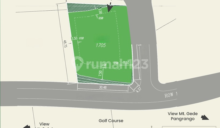 10.9jt Kavling Hoek Selatan Timur 1.705m2 Rancamaya Golf Area