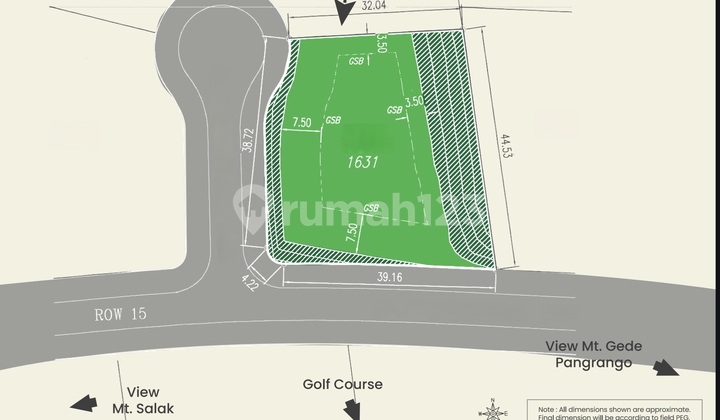 10.9jt Kavling Hoek 1.631m2 Selatan Barat Rancamaya Golf Area