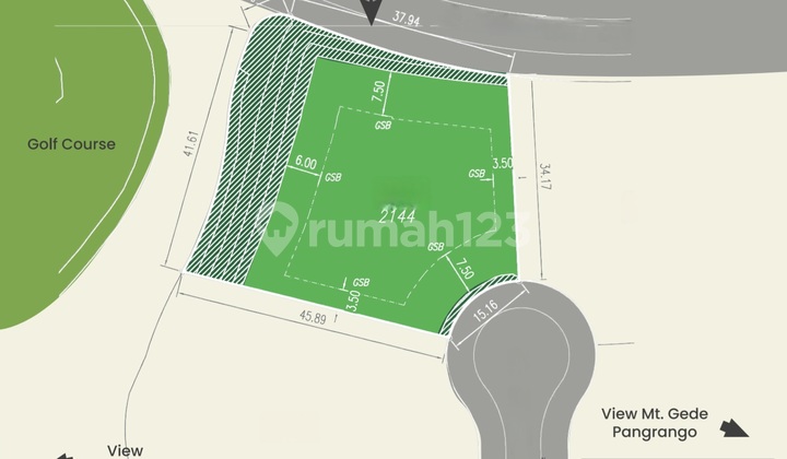11.8jt Kavling Hoek 3muka Direct Golf 2.144m2 Rancamaya