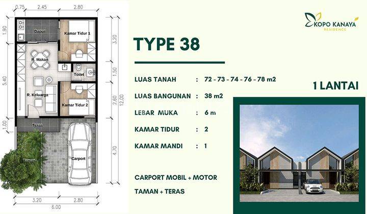 TAMAN KOPO INDAH II KANAYA RESIDENCE EARLY BIRD 12 BLN TYPE 38/72  1 LT 2