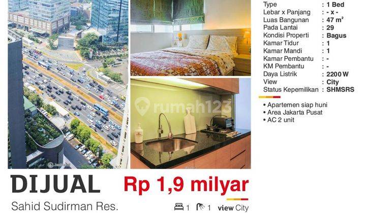  Apartemen Sahid Sudirman Residence 1 Kamar Tidur 2