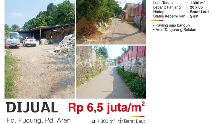 Kavaling di Pondok Aren 1300 M² Siap Bangun