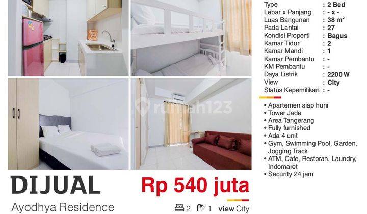  Apartemen Ayodhya Residences 2 Kamar Tidur 2