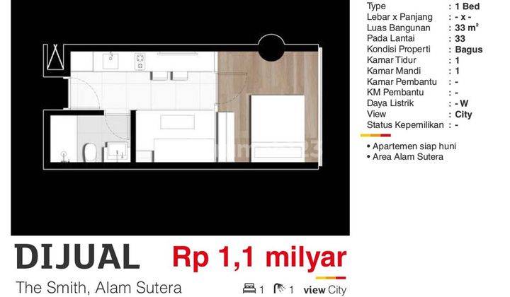  Apartemen The Smith 1 Kamar Tidur Bagus 1