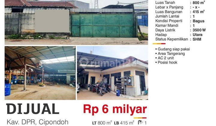 Gudang Siap Pakai di Cipondoh 800 M²     1