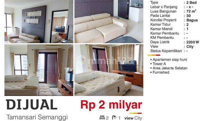  Apartemen Tamansari Semanggi Apartemen 2 Kamar Tidur 1