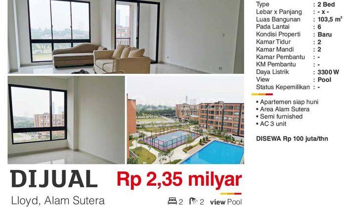  Apartemen Lloyd Alam Sutera 2 Kamar Tidur 1