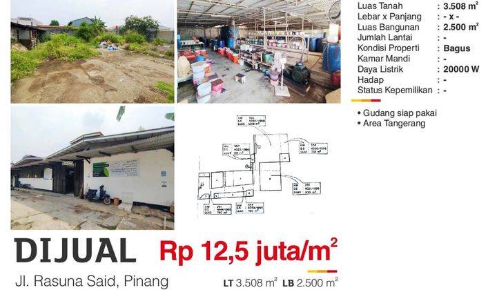  Gudang di Pinang 2500 m² Siap Pakai Area Tangerang 2