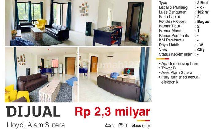  Apartemen Lloyd Alam Sutera 2 Kamar Tidur 1