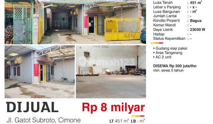  Gudang 451 m² Tangerang Siap Pakai      1