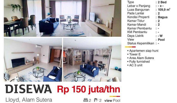  Apartemen Lloyd Alam Sutera 2 Kamar Tidur 1