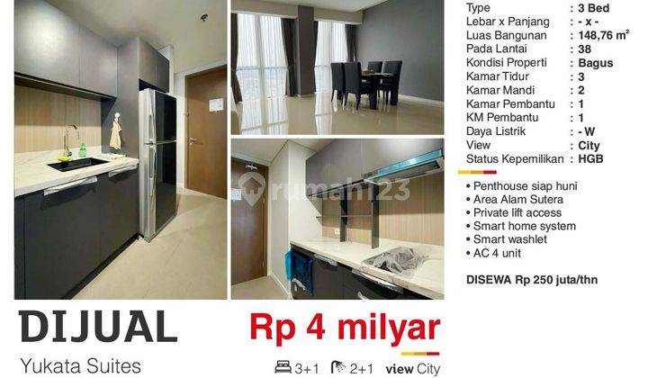  Apartemen Yukata Suites 3 Kamar Tidur Furnished 1