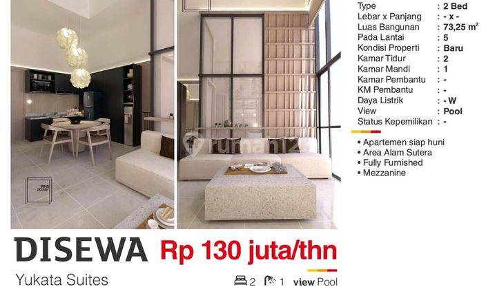  Apartemen Yukata Suites 2 Kamar Tidur Furnished 2