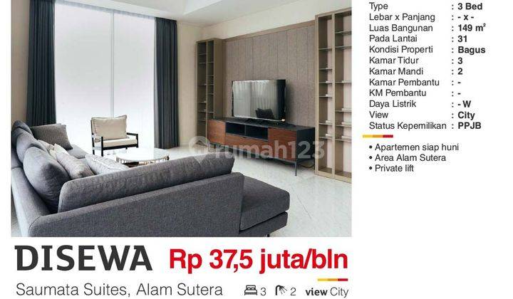  Apartemen Saumata 3 Kamar Tidur Furnished 2