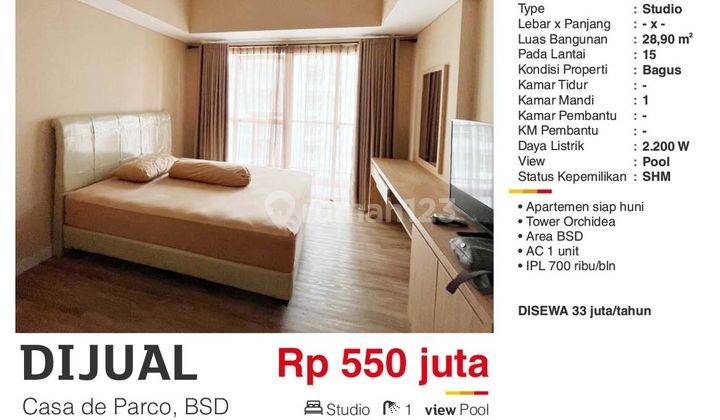  Apartemen Casa De Parco Studio Full Furnished 1