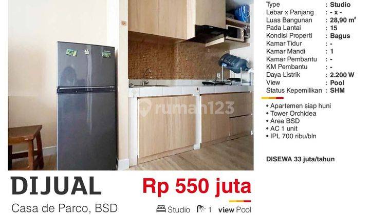  Apartemen Casa De Parco Studio Full Furnished 2