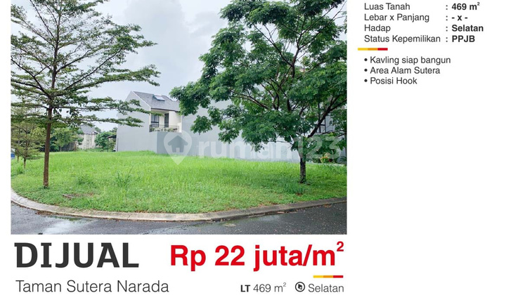 Tanah di Sutera Narada, Alam Sutera 469 M²