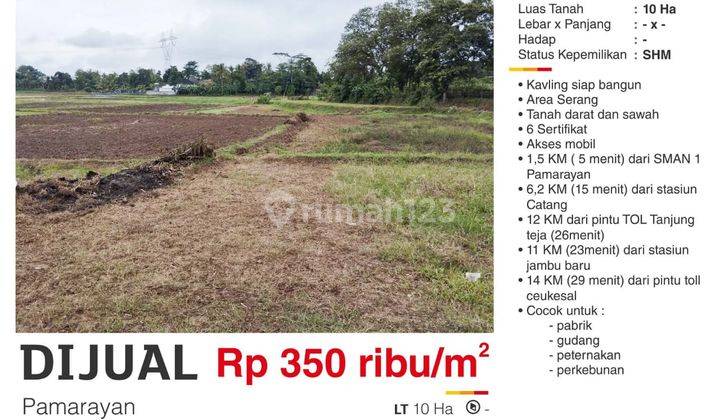  Tanah di Pamarayan 100000 M² SHM - Sertifikat Hak Milik 1