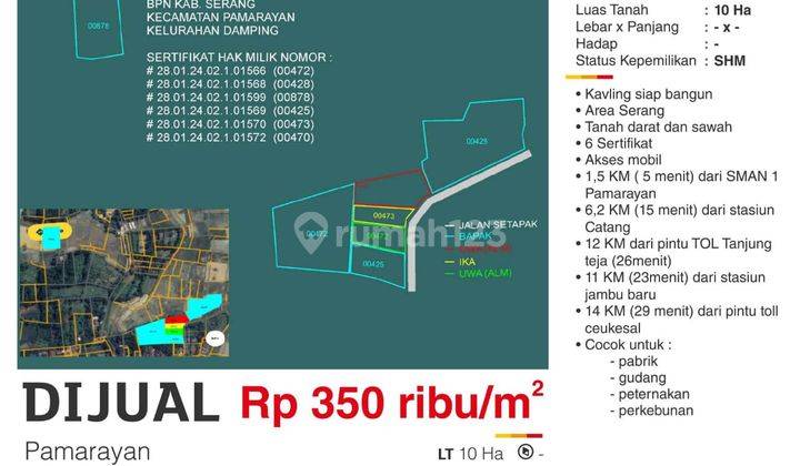  Tanah di Pamarayan 100000 M² SHM - Sertifikat Hak Milik 2