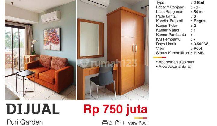  Apartemen Puri Garden 2 Kamar Tidur Bagus 1