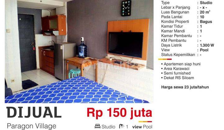  Apartemen Paragon Village Studio Semi Furnished 1