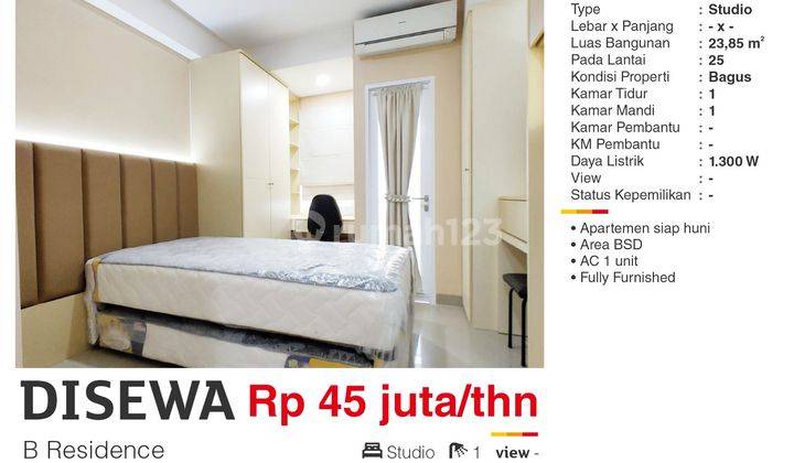  Apartemen B Residence Studio Furnished  1