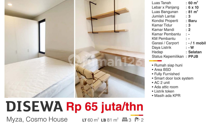  Rumah di Myza, Cosmo House, BSD Furnished