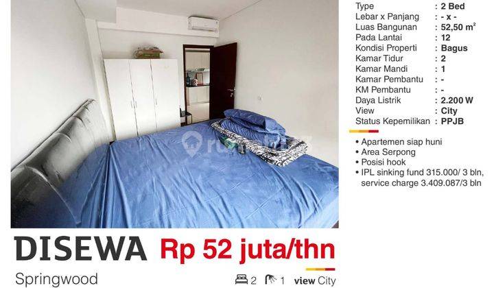  Apartemen Springwood Alam Sutera 2 Kamar Tidur 2