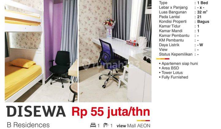  Apartemen B Residence 1 Bedroom Furnished 2