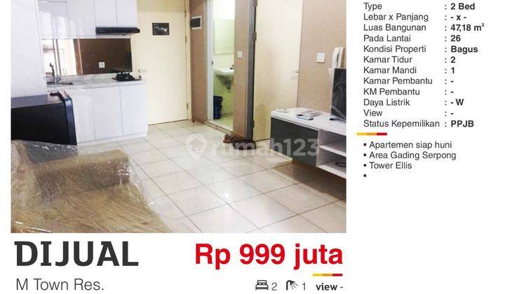  Apartemen M Town Resident 2 Kamar Tidur 1