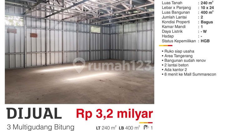 Gudang 240.0 M² Di Bitung Hgb Siap Pakai