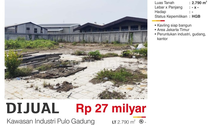 Tanah Kavling Di Pulo Gadung 2790.0 M² Siap Pakai