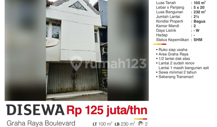 Shop House in Graha Raya Ready for Business Strategic Location 1