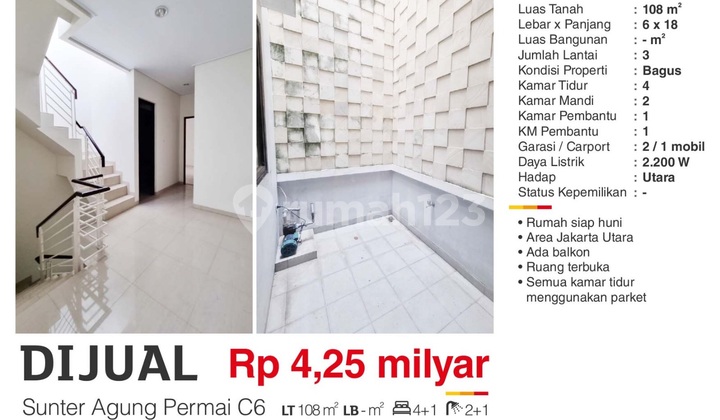 Rumah di Suter Agung Permai C6, Sunter Bagus