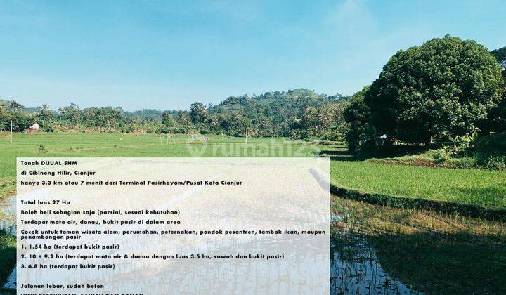 Dijual cepat tanah murah  27HA di cianjur  view bukit,sawah,danau bisa nego 1