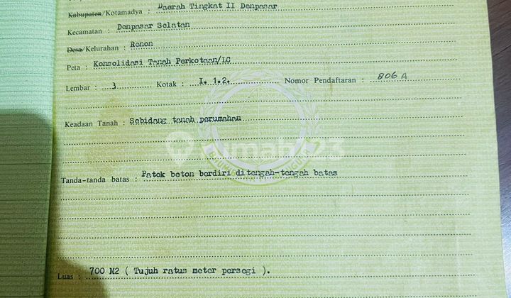 Dijual Tanah Murah di Tukad Badung Renon. Lt 700M2. Harga 1 Milyar Per Are Nego Dijual Tanah Murah di Tukad Badung Renon. Lt 700M2. Harga 1 Milyar Per Are Nego