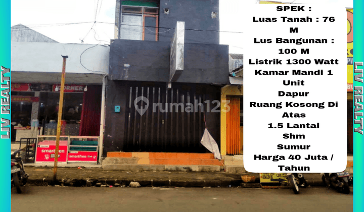 Disewakan ruko 1.5 lantai pinggir jalan, Ruang kosong diatas. 1