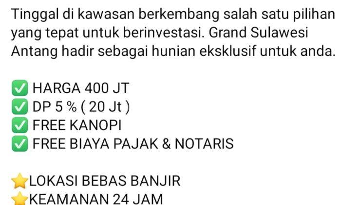 Dijual. Rumah satu lantai dikawasan berkembang. Antang 2
