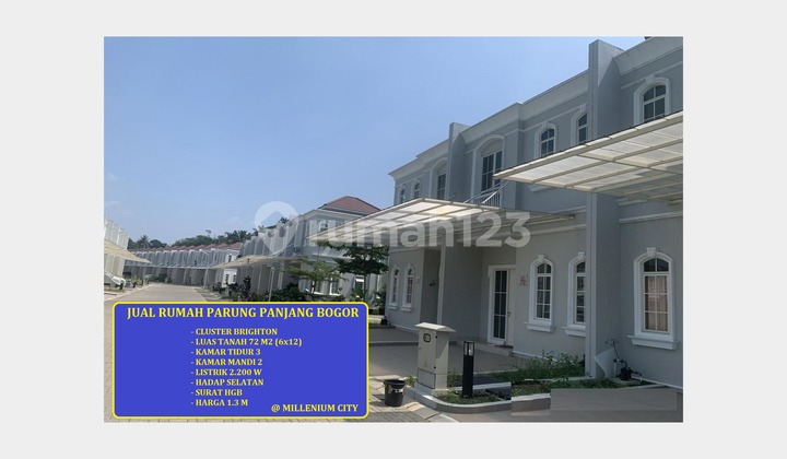 For sale, nice 2-story house, land area 72 meters, Millennium City, Parung Panjang, Bogor.
