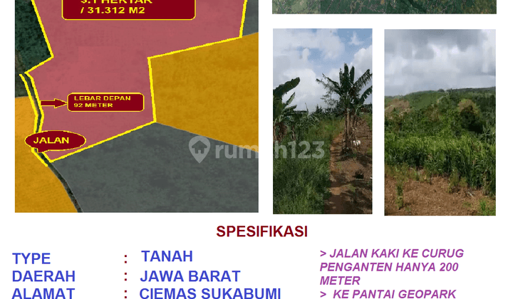 Tanah di Ciemas Sukabumi Jawa Barat, Sukabumi SHM 31.312 m² 2