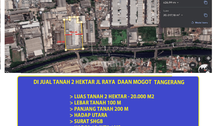 Tanah di Jl Dann Mogot Tangerang, Tangerang HGB 20.000 m² 1