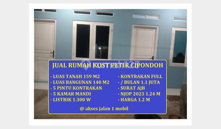 di jual rumah Kost 5 kamar luas tanah 150 meter harga di bawah njop petir Cipondoh Tangerang