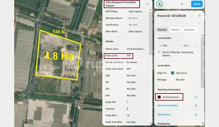 jual Pabrik 4.8 hektar kawasan industri olek Tigaraksa Tangerang